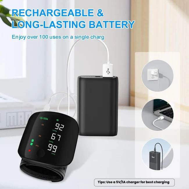 (Free Delivery)Rechargeable Wrist BP Monitor – Digital LED Display & Voice Broadcast